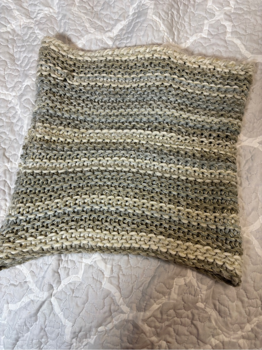 Maurices Cream and Gray Metallic-Thread Knit Scarf